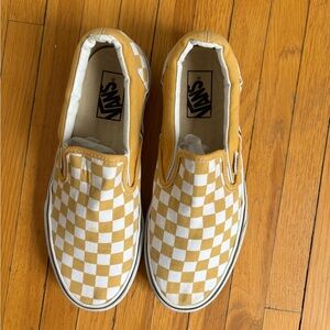 Vans Yellow and White Checkerboard Slip-On Shoes